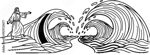 Man parts water waves creating a pathway