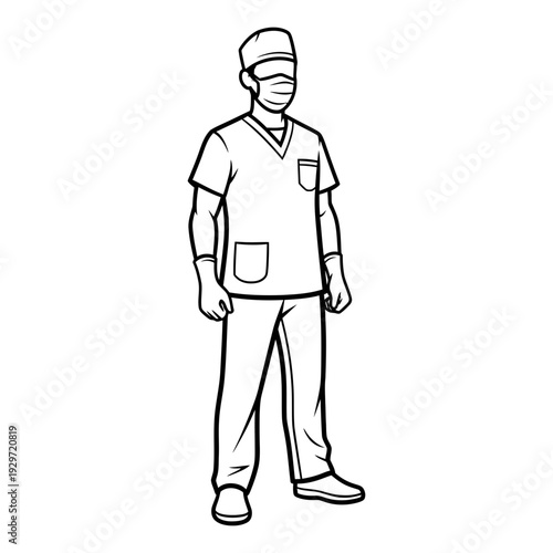 Doctor wearing medical mask vector illustration, health care worker in uniform simple design isolated, graphic & motivation