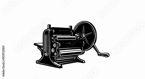 Vintage pasta maker with crank and adjustable rollers on a white background