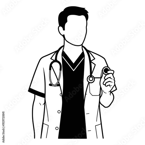 Doctor wearing stethoscope and holding equipment, health care professional illustration isolated, graphic & motivation