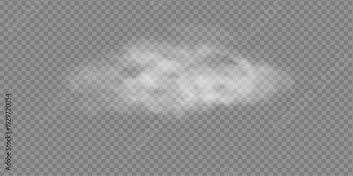 Clouds of white smoke or steam with realistic texture on transparent background. Vector smoke to simulate fog, cold breath, magic effect or explosion.