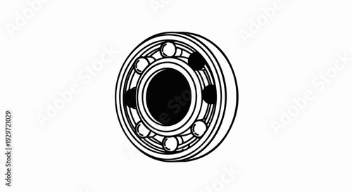 A black and white illustration of a ball bearing with a dark center