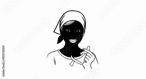 Person wearing a headscarf makes a heart gesture with fingers near a ribbon