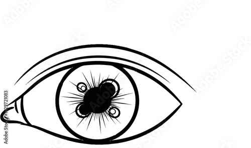 Artistic black and white illustration of an expressive human eye