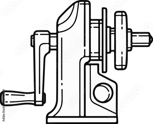 Vintage manual pencil sharpener with crank and clamping mechanism