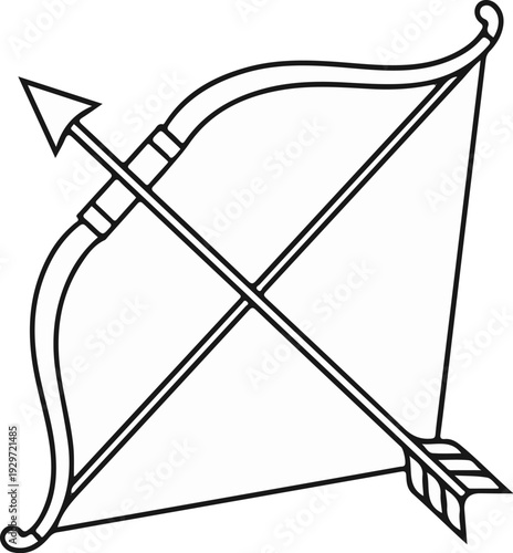 A simple line drawing depicts a bow and arrow, with the arrow pointing upwards and left