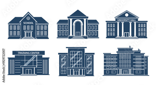 Architectural Showcase: An array of stylized educational institutions and structures is displayed, each a unique representation of learning and academic prowess.  