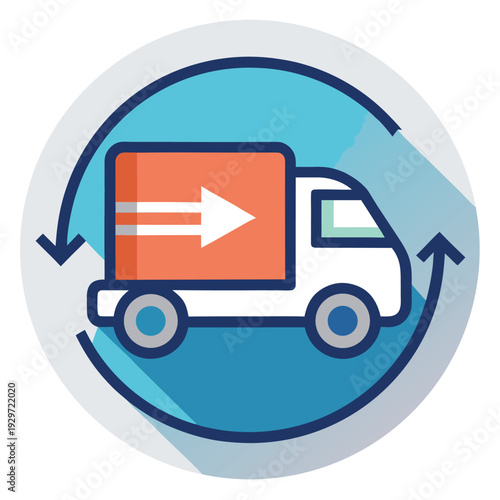 a delivery truck inside circular arrows, representing shipping, delivery, or return logistics