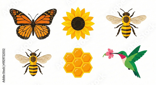 Vibrant collection of essential natural elements for successful pollination and ecosystem vitality