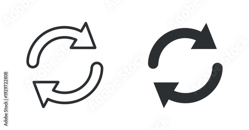 Circular arrows icon set outline and filled representing refresh sync or repeat action
