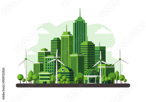 Green Cityscape with Wind Turbines.