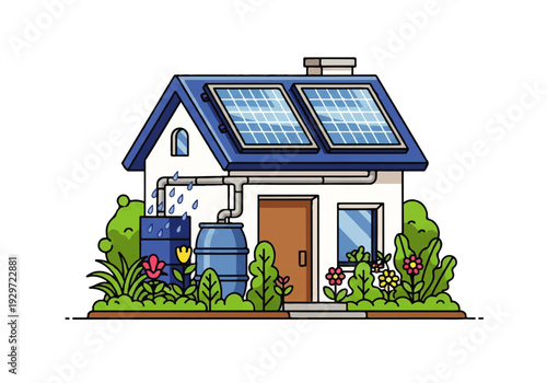 House with solar panels on roof.