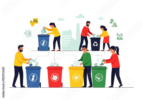 People throwing away recyclable waste materials.