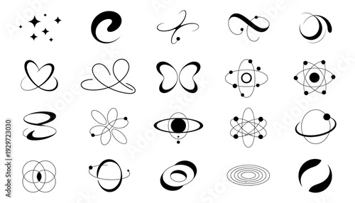retro y2k symbols collection, abstract futuristic frames and blinking star symbols, geometric shapes and vector design elements, modern nostalgic graphic illustration set.