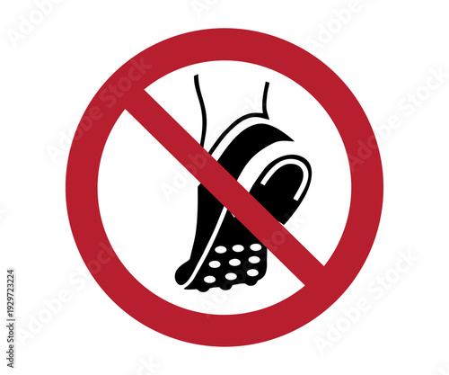 ISO 7010 P035 Do not wear metal-studded footwear sign. Prohibition sign pictogram vector design and illustration.
