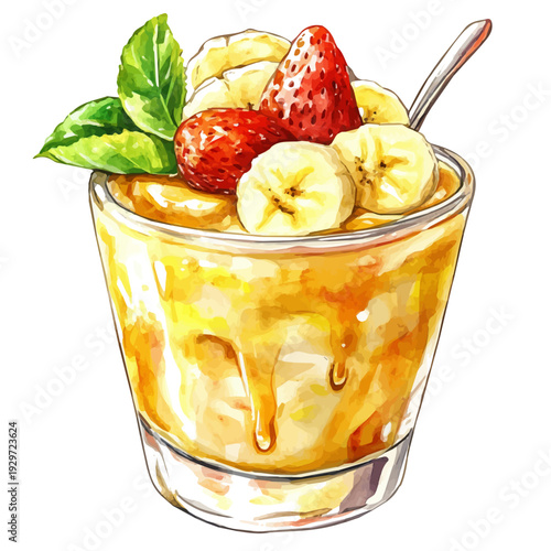 Photos watercolor painting of Banana Foster, isolated on a white background