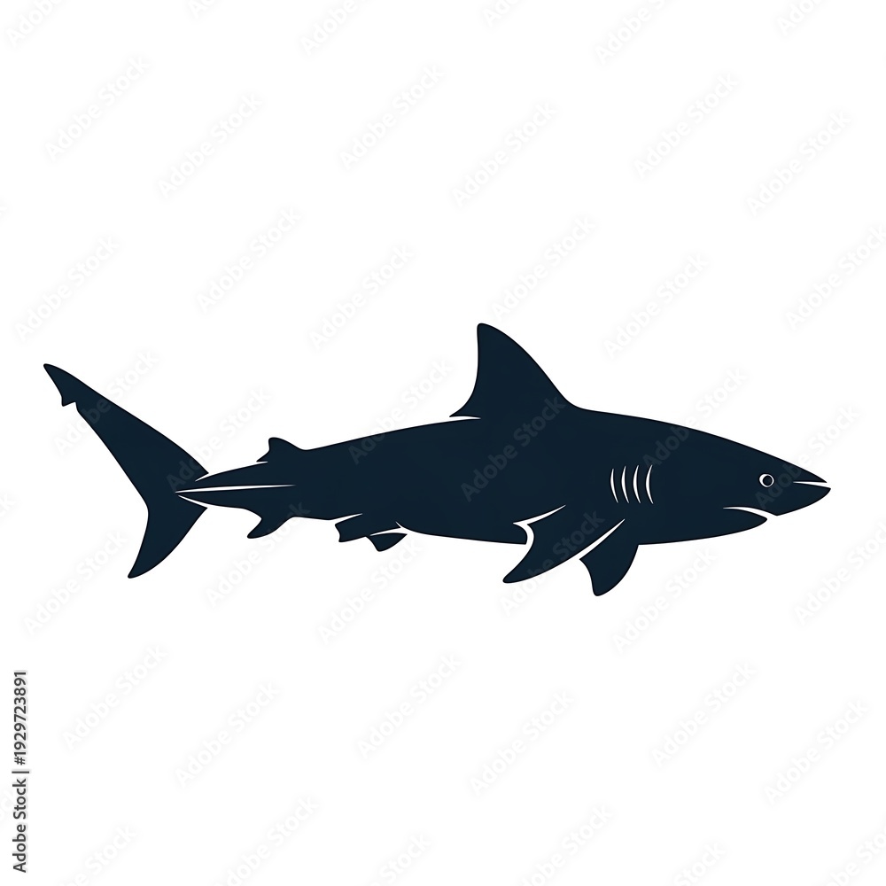 Obraz premium Black silhouette of a shark swimming.
