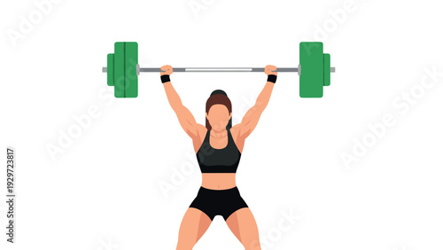 woman lifting green weightbarbell in black sportswear fitness illustration