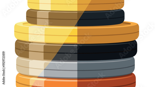 stack of colorful poker chips with half showing brightness and contrast adjustment in flat vector style