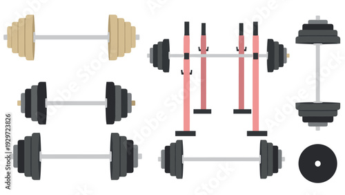 set of hand drawn barbell and dumbbell weightlifting equipment icons fitness gym collection