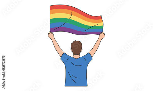 Man Holding Up Rainbow Pride Flag from Behind