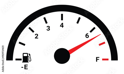 Vehicle Fuel Gauge Displaying Full Tank Level on White Background
