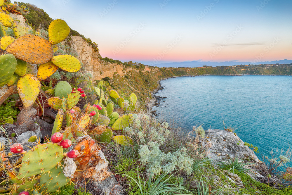 Fototapeta premium Remarkable spring view on the the cape Milazzo panorama of nature reserve.
