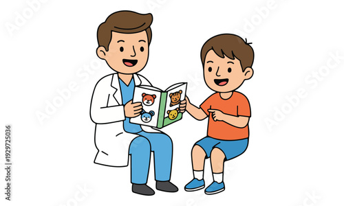 Pediatric Doctor Reading Children's Book to Young Boy