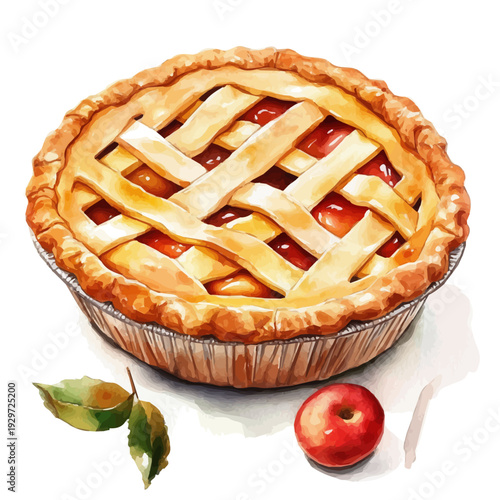 Apple Pie, watercolor artwork with bold brush accents and dynamic composition, isolated on a white background.