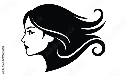 Woman Profile Face with Wavy Flowing Hair Vector Illustration
