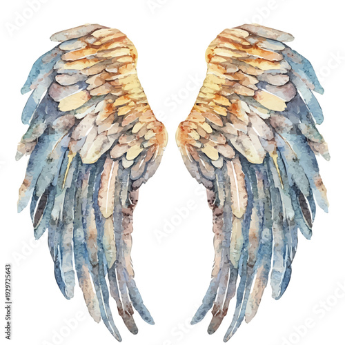 Angel Wings Faworki Chrusciki Etc., watercolor vector portraying a joyful pose with colorful highlights, isolated on a white background.