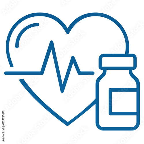 Heart Beat with Medicine Bottle Health Line Icon