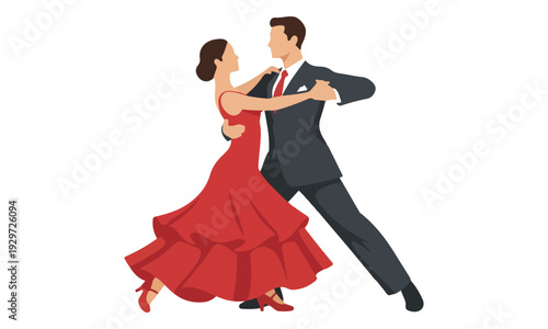 Dancing Couple Performing Ballroom Dance in Elegant Attire Illustration
