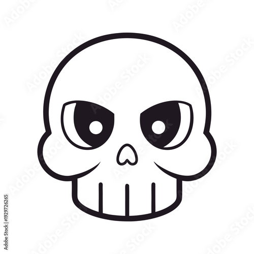 A scary black vector illustration of a human skull and crossbones icon. 