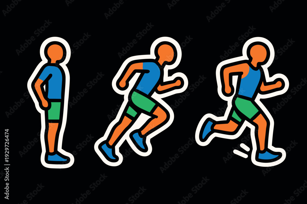 Fototapeta premium three stages of running man in hand drawn cartoon style sports illustration