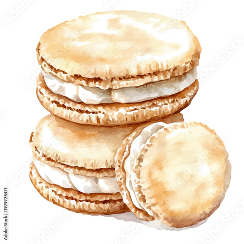 Alfajores, watercolor illustration featuring playful movement and lively expressions, isolated on a white background.