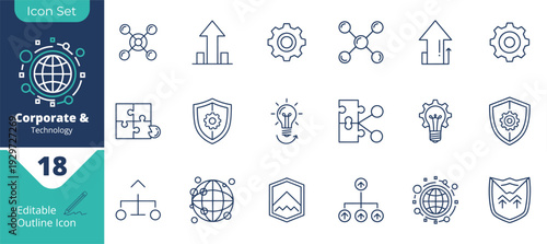 Minimalist Black Line Icons for Business Growth and Strategy
