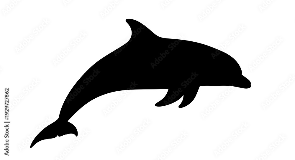 Fototapeta premium Black silhouette of a dolphin jumping.