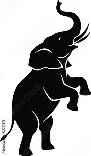 A black silhouette of an elephant standing on its hind legs