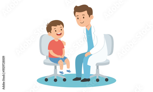Pediatrician with happy boy during medical check-up in clinic
