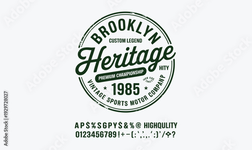 Vintage Brooklyn Heritage Circular Badge with Script Typography and 1985 Date for Athletic Apparel and Custom Motor Company Branding