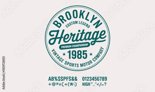 Vintage Brooklyn Heritage Circular Seal with Script Typography and 1985 Date for Athletic Apparel and Custom Motor Company Branding