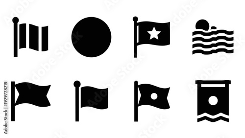 set of black silhouette flag icons and banners in simple flat style for design
