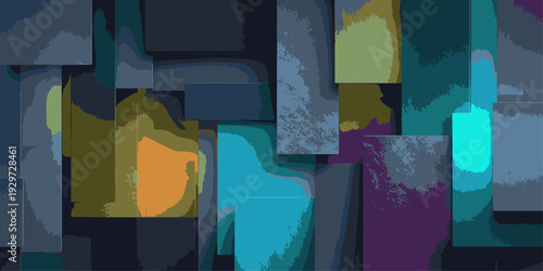 Vibrant assortment of colorful geometric shapes and soft pastel hues