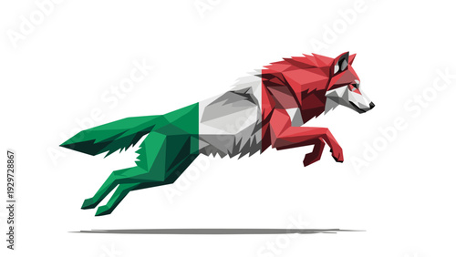 polygonal style jumping wolf with mexican flag colors illustration
