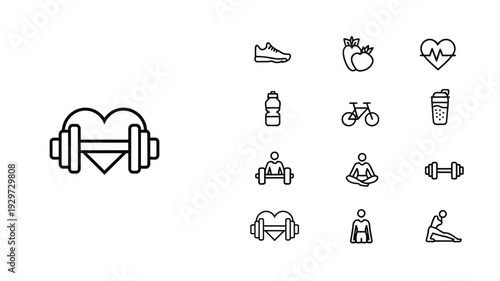 Healthy Lifestyle Fitness Line Icon Set Sport Nutrition Editable Stroke Vector Illustration Collection