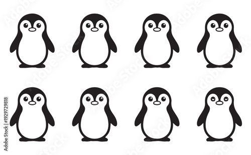 Wallpaper Mural Cute Penguin Cartoon Silhouette Vector Collection, Adorable Arctic Bird Characters Set Torontodigital.ca