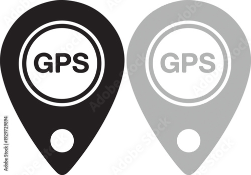 GPS location pin icons in black and gray vector graphic design elements for navigation and mapping applications