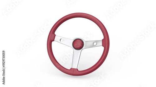 Wallpaper Mural Red leather vintage car steering wheel on white background Torontodigital.ca