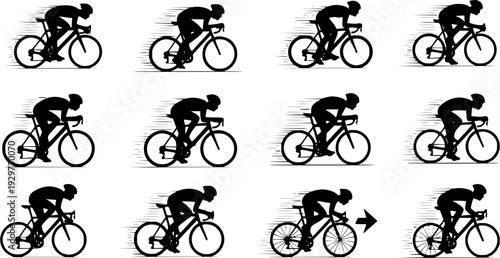 high quality race bicyclist silhouette - vector. Transparent background PNG, cutout
